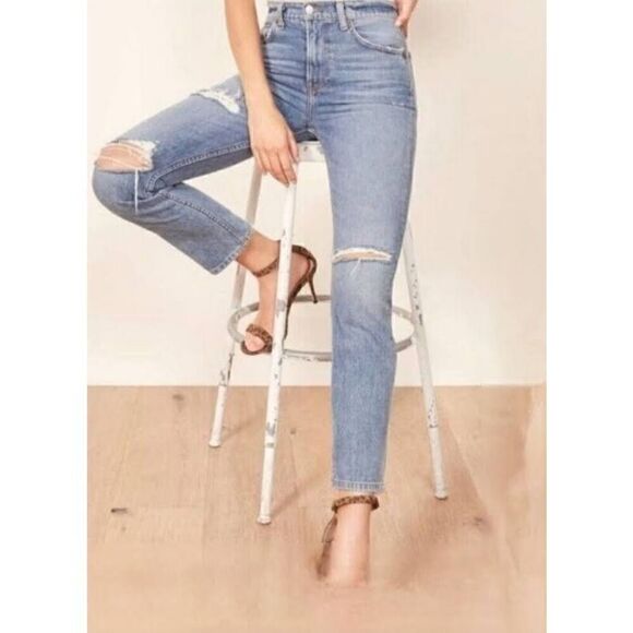 Reformation High Waisted Julia Jean Distressed  Antigua wash Size 26 Denim Boho - Picture 3 of 7